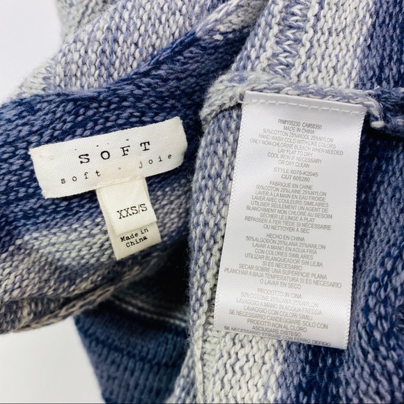 Soft Joie Olynn Blue Stripe Poncho V- Neck Fringe Sweater Size Small - Picture 7 of 8